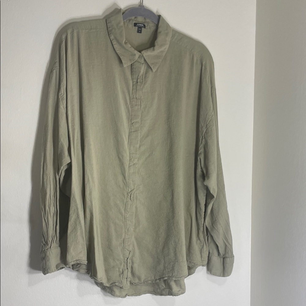Express Boyfriend Portofino Shirt Women’s Size XL (Linen Blend) Hidden Buttons